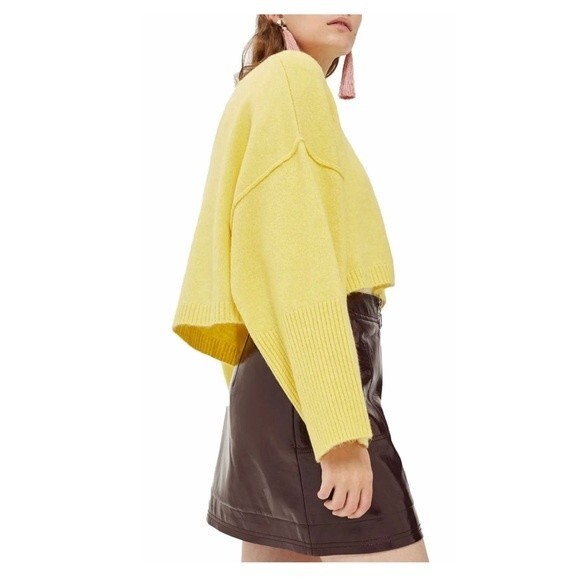 Topshop Wide Sleeve Crop Sweater in Yellow 6 NWOT - Picture 2 of 13